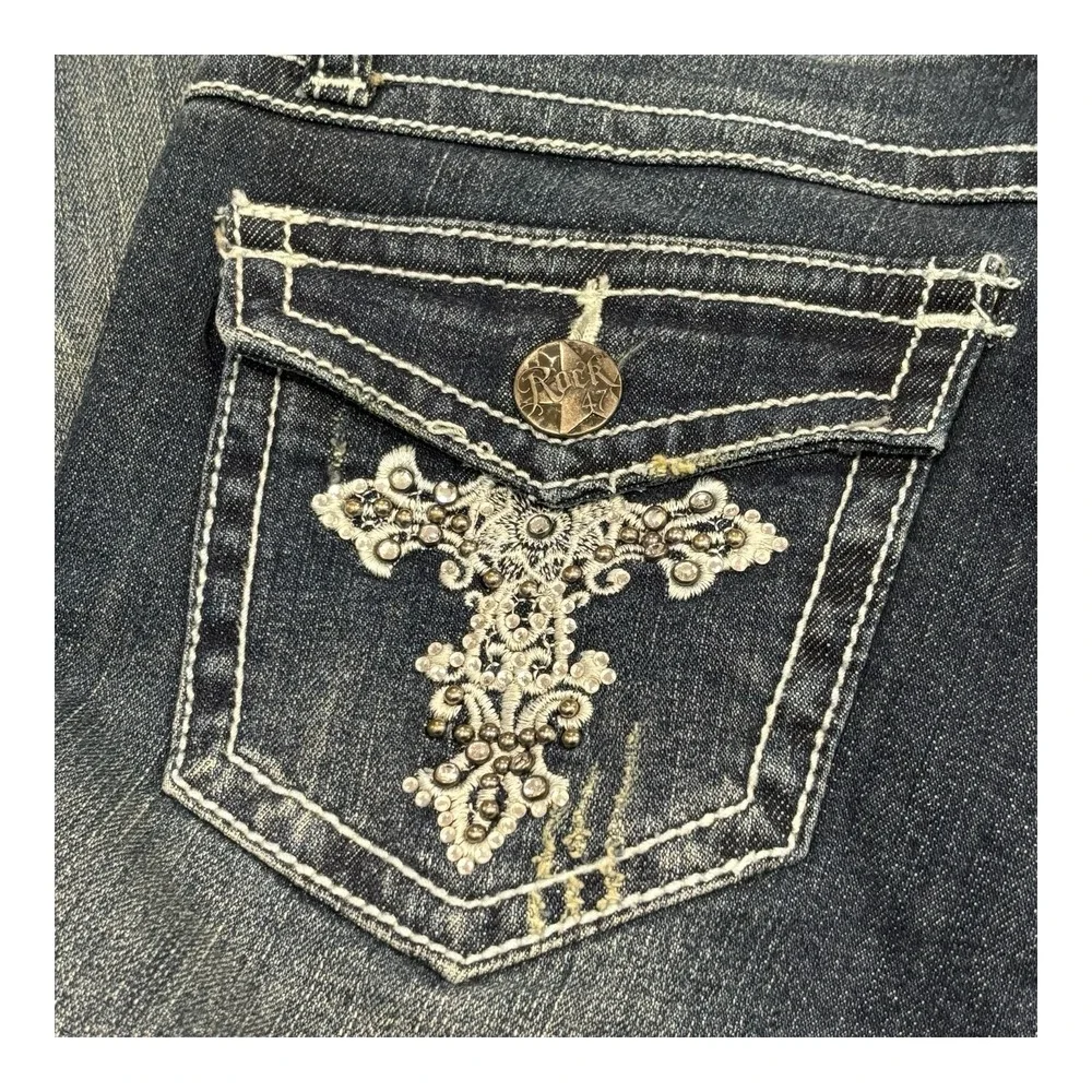 Wrangler Rock 47 Ultra‎ Low Rise Bootcut Jeans Size 3 x 34 (32.5) Bling NWT